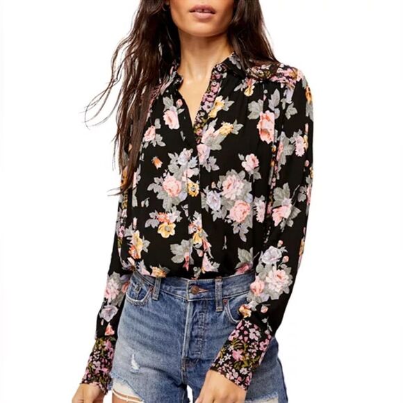Free People Hold On To Me Floral Print Blouse - Picture 2 of 8